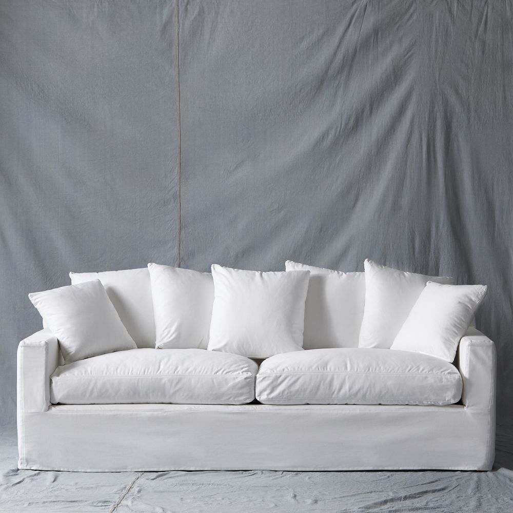 Shabby Chic Couture Floris Slipcovered Sofa in White Denim Matelasse