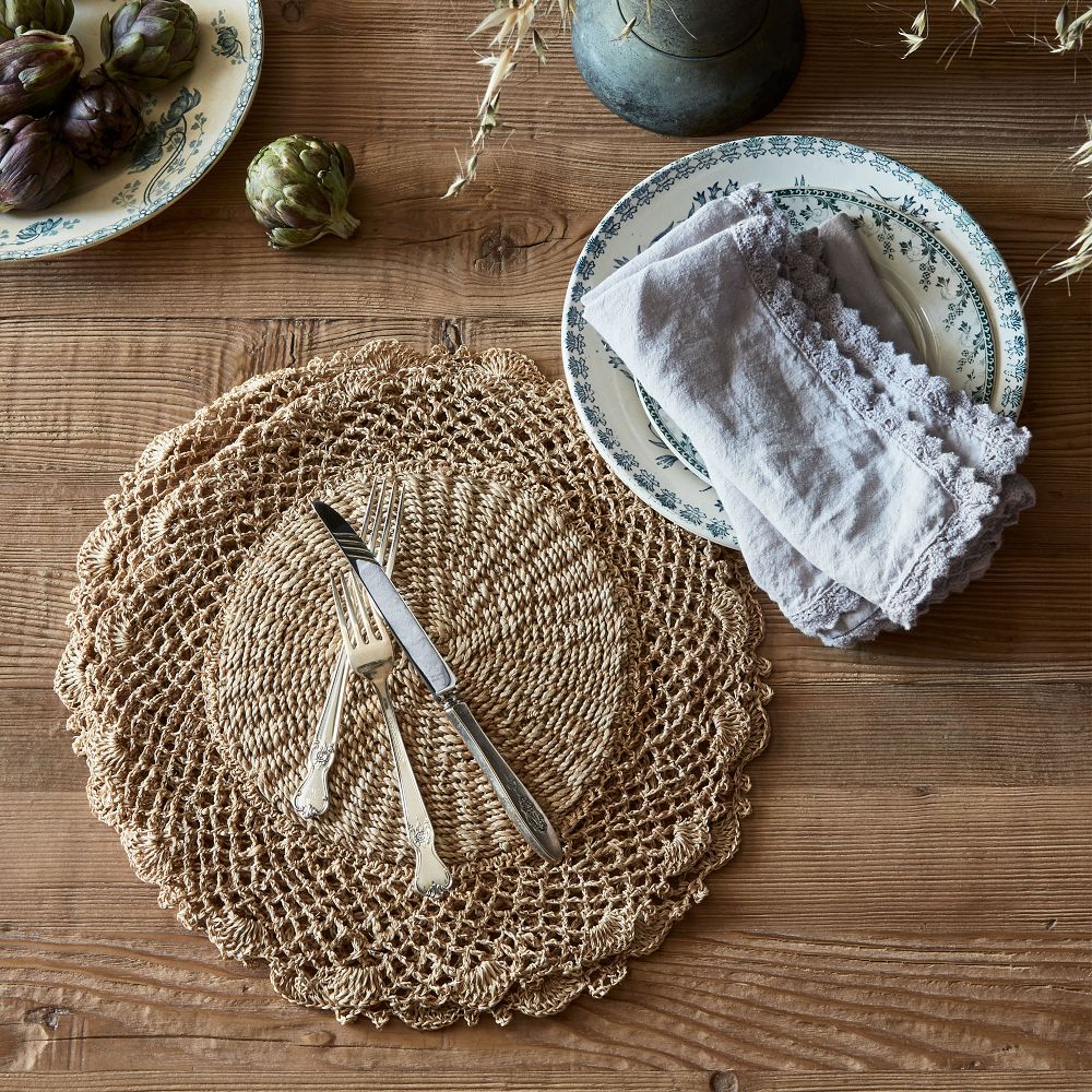 Abaca Woven Crochet Chargers, Set of 4