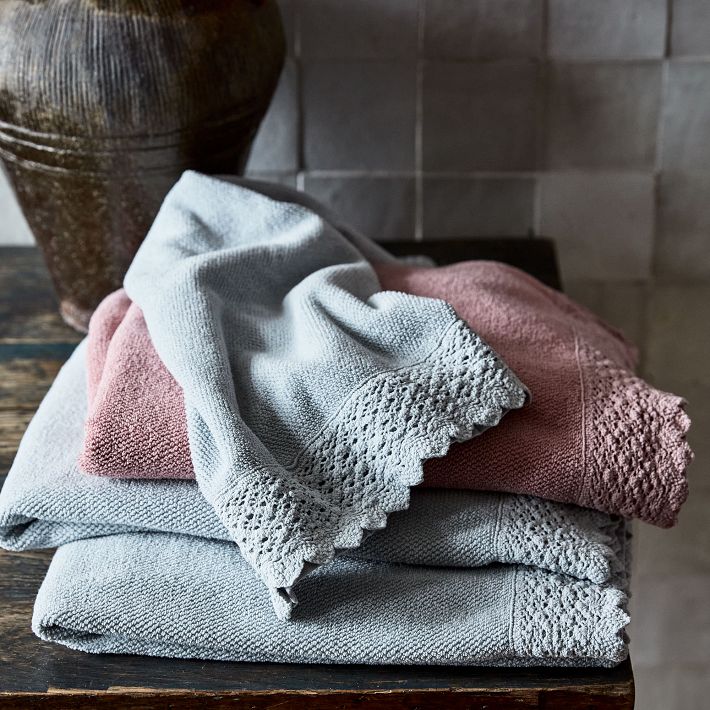 Cotton Crochet Hand Towel, Pearl Blue
