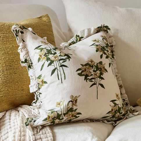 Printed Floral Pillow Cover 20 x20 Narcissus Floral Ivory GreenRow