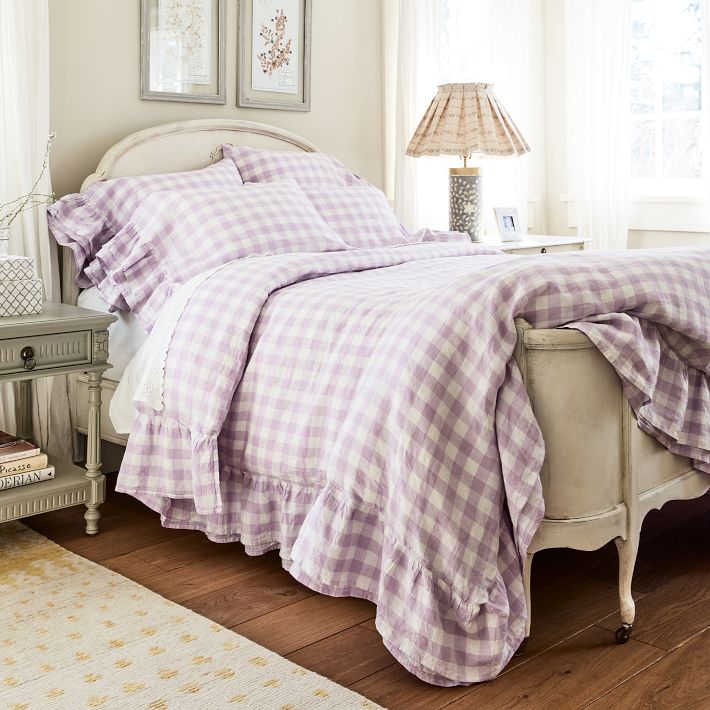 Gingham Linen Ruffle Duvet Shams Greenrow