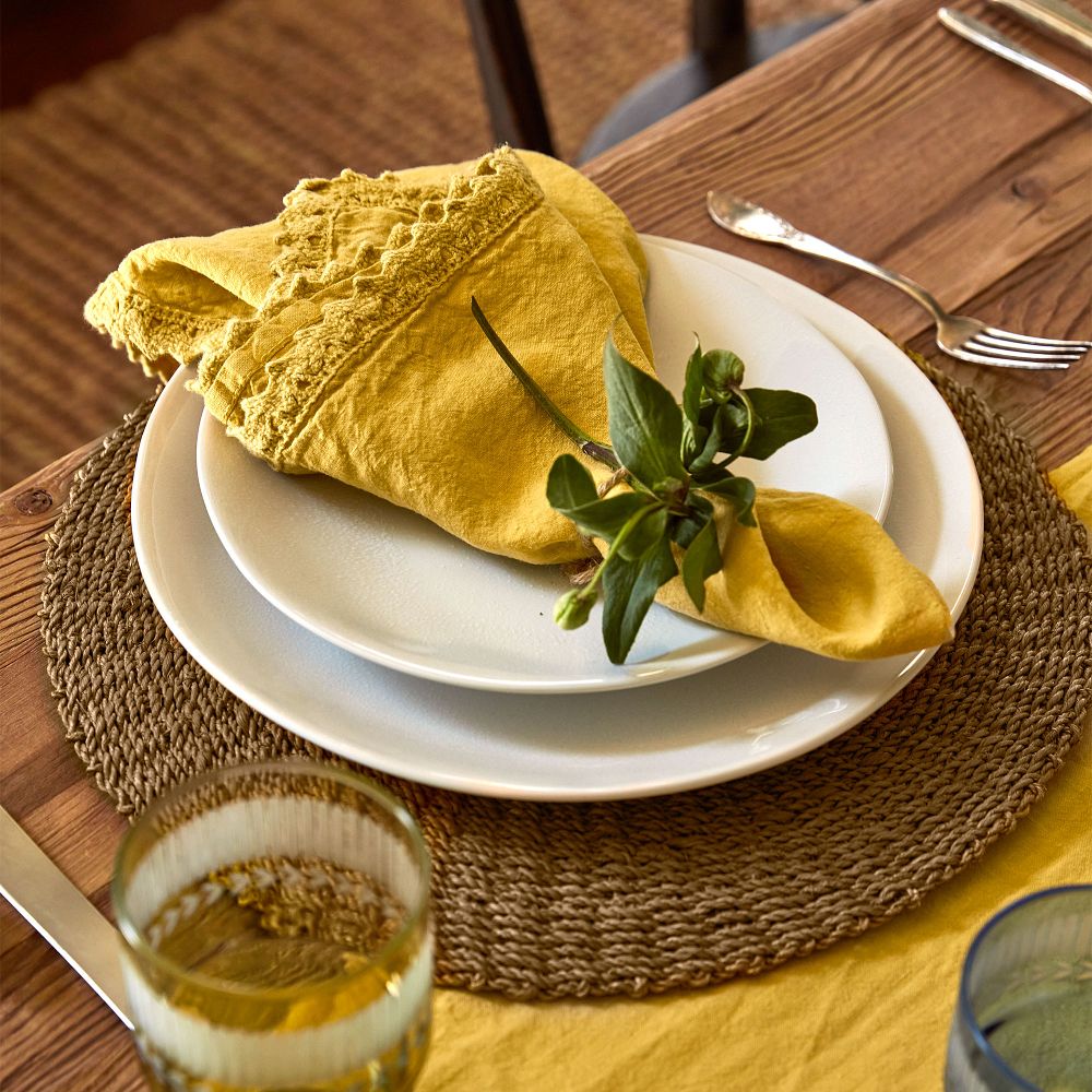 Linen Crochet Napkins- White