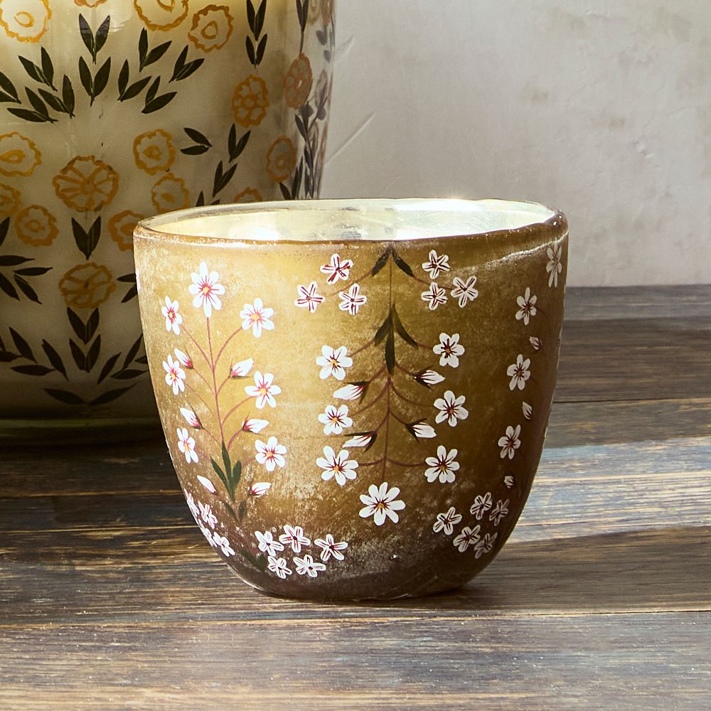 Hand-Painted Amber Floral Candle