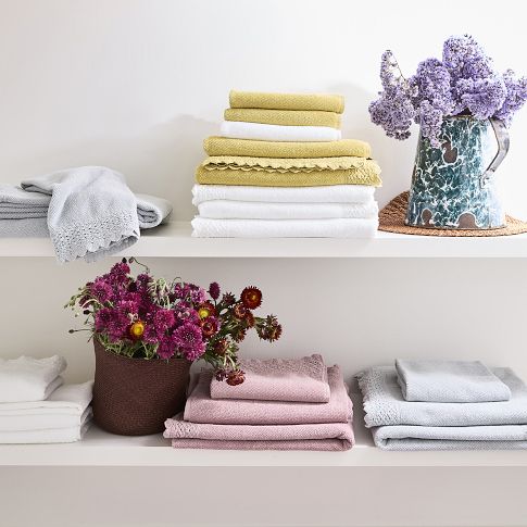 Cotton Towel With Crocheted Corners, Edging Works For popular All The Edges, Decorative Hand Towel