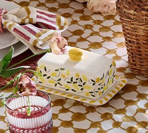 Hand-Painted Floral Ceramic Dinnerware Butter Dish