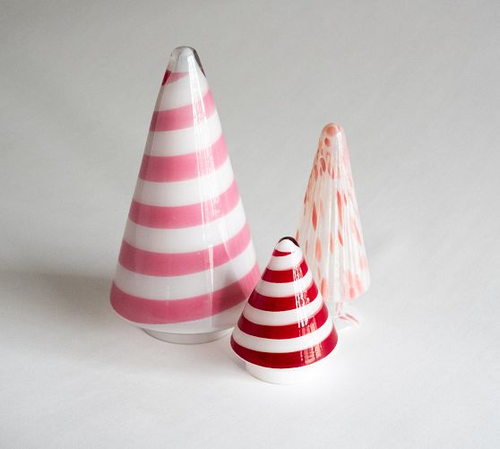 Candy Cane Stripe Glass Christmas Tree Set