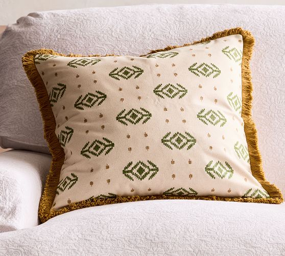 Geometric Embroidery Fringe Trimmed Pillow Cover