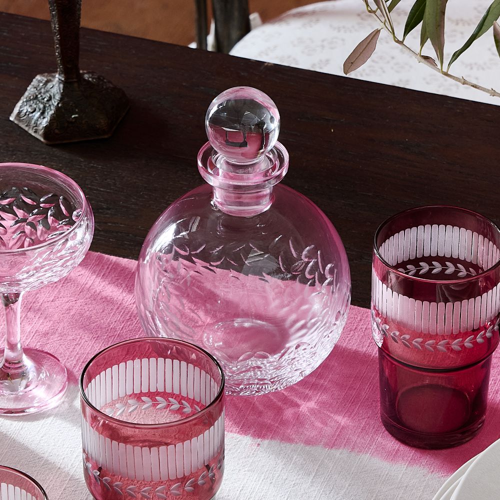 Hand-Cut Pink Decanter
