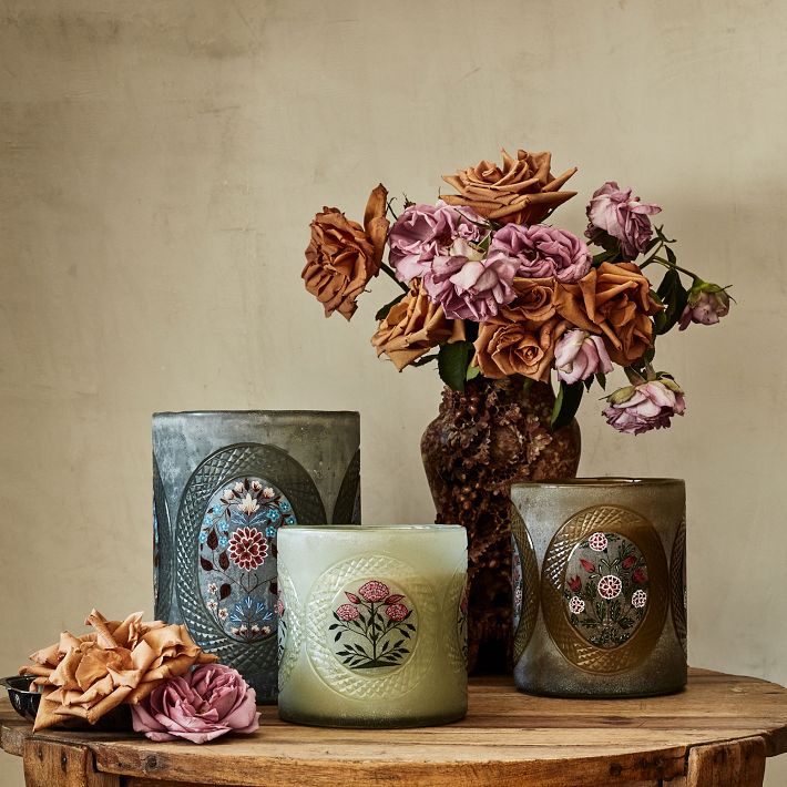 Hand-Painted Decorative Candles - Green