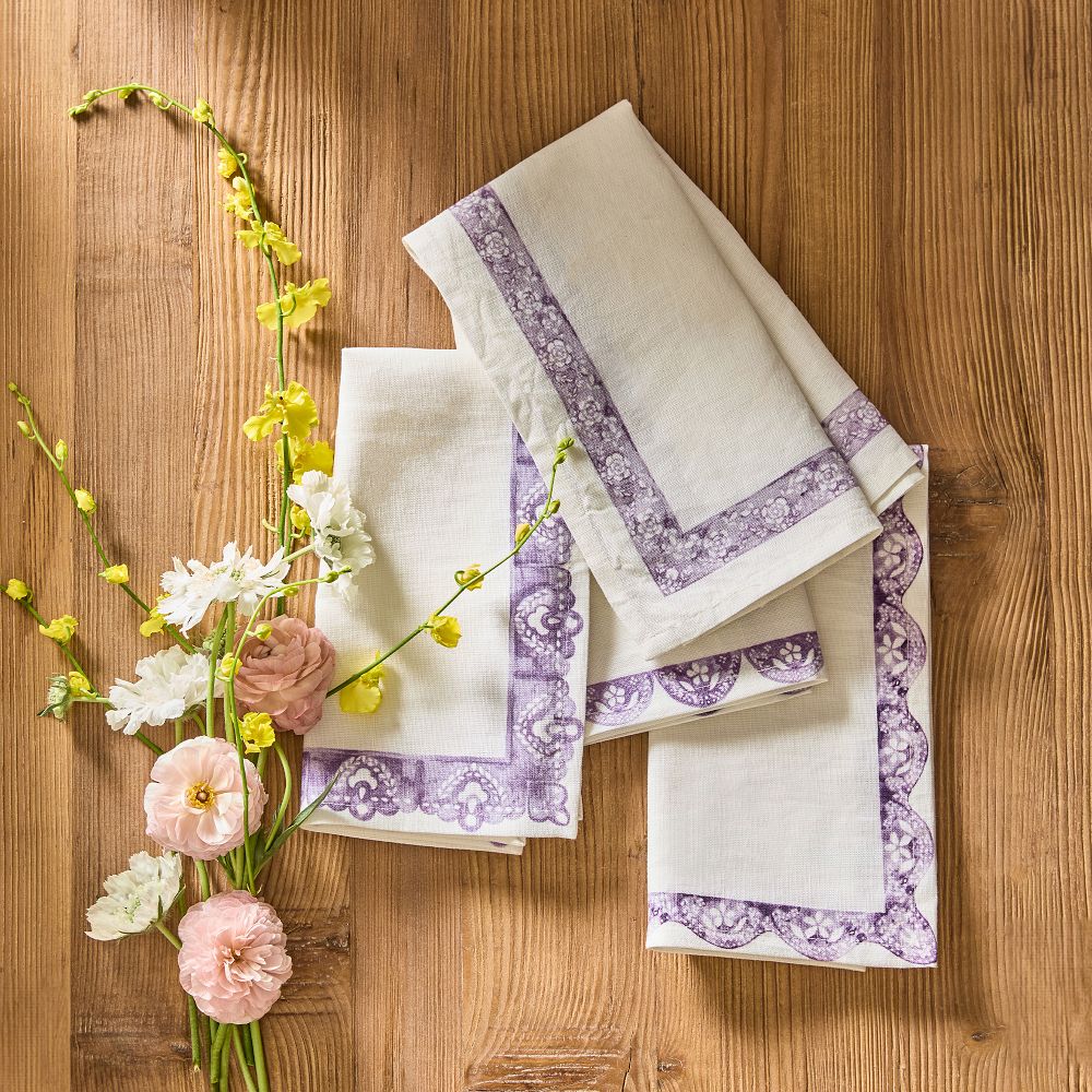 Lilac Lace Trim Napkin, Set of 4