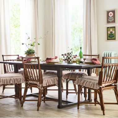 Earthy Red &amp; White Stripped Dining Room