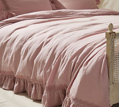 Linen Ruffle Crochet Duvet Cover