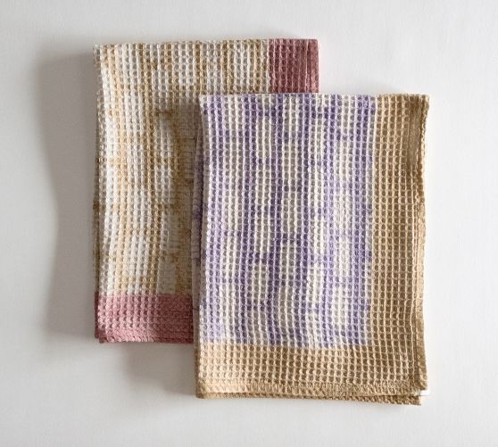 Patterned Waffle Weave Kitchen Towels, Set of 2