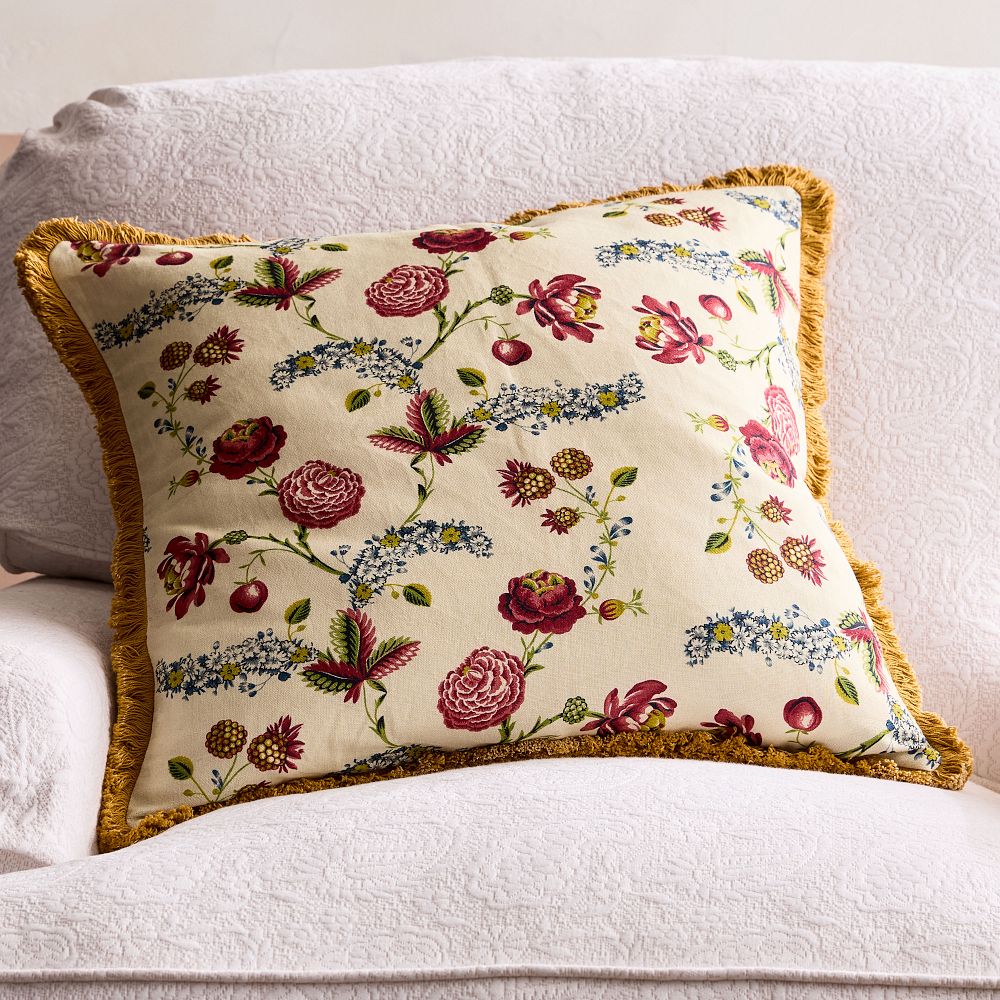 Floral Printed Pillow Cover with Cotton Fringe