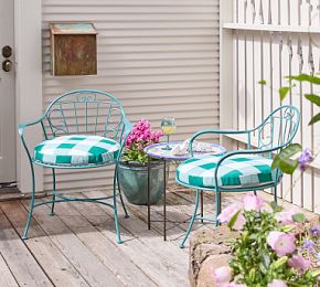 Bellamy Outdoor Bistro Chair, Emerald Buffalo Check Cushion Print