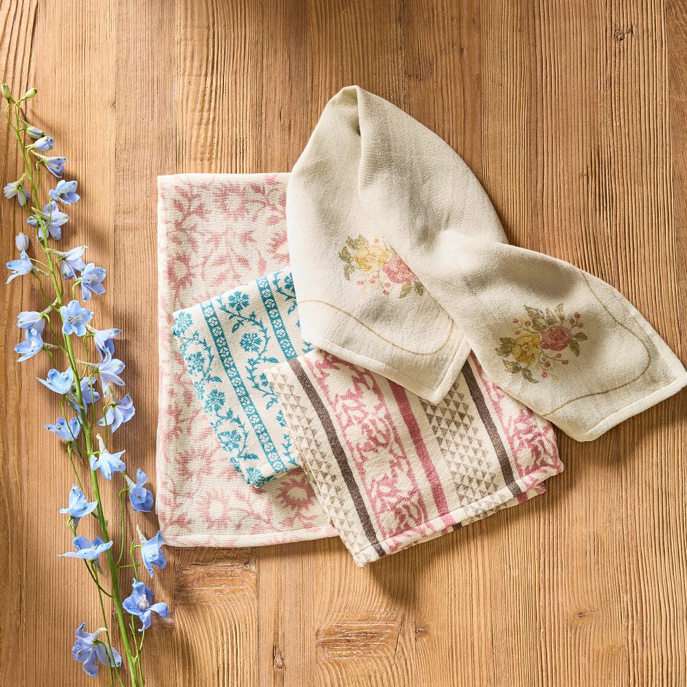 Floral Jacquard Kitchen Towels, Set of 4