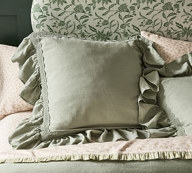 Linen Ruffle Crochet Euro Shams, Set of 2