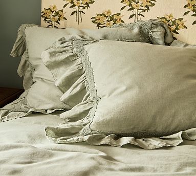 Linen Ruffle Crochet Shams, Set of 2