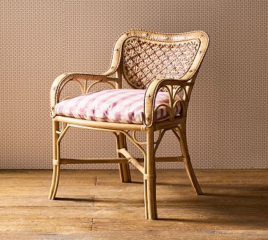 Clara Wicker Bamboo Chair &amp; Pink Plaid Cushion