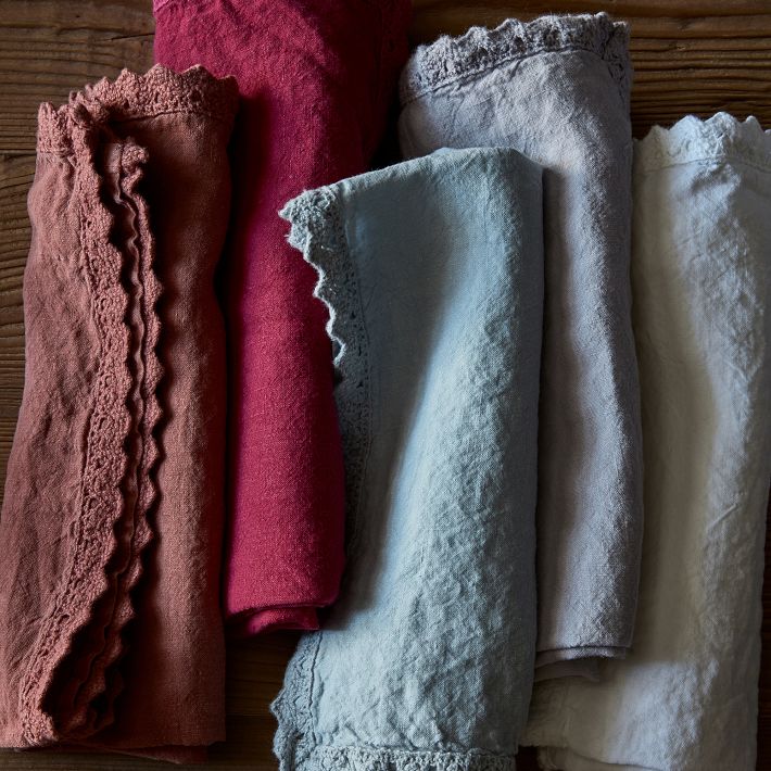 Linen Crochet Napkins, Set of 4, Lilac