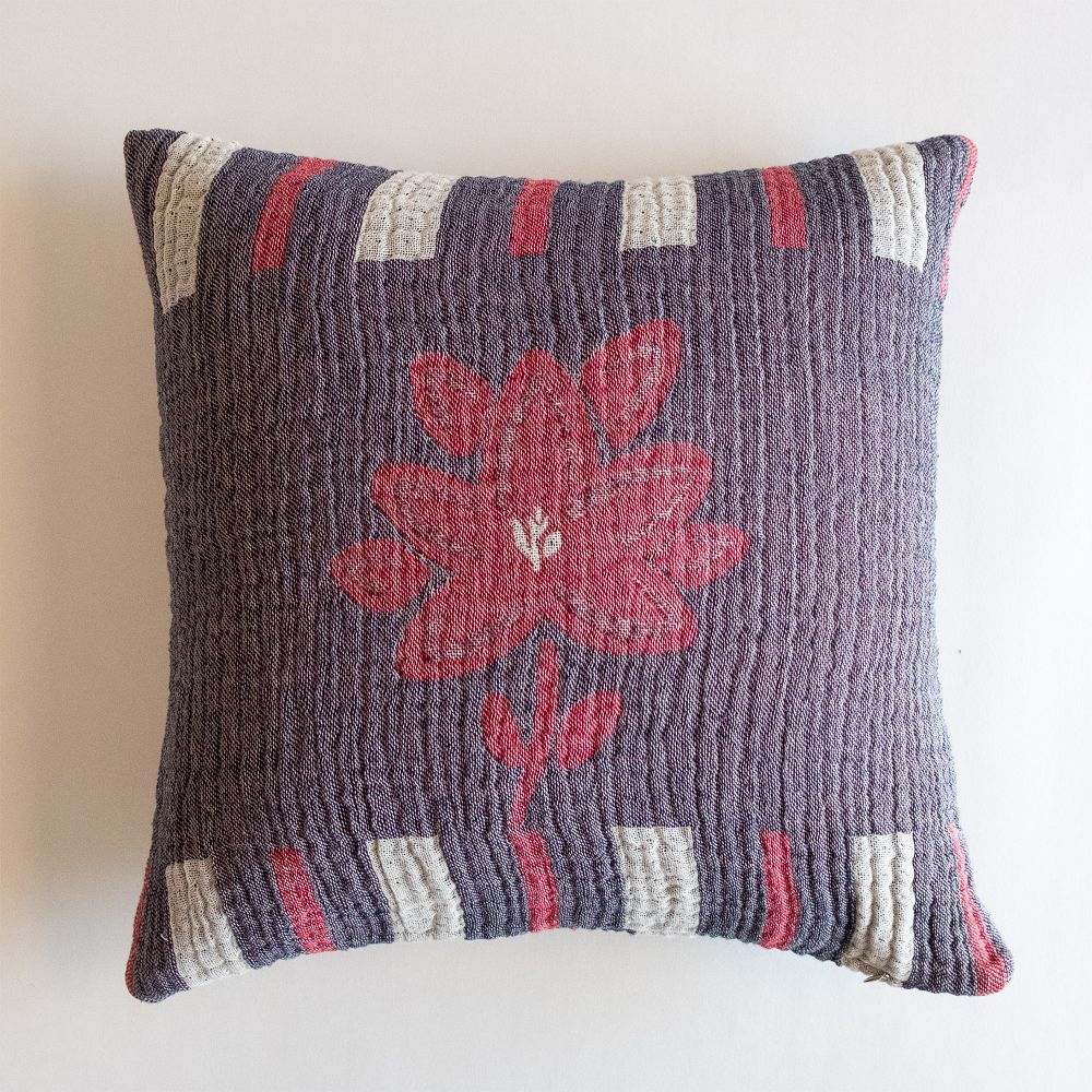Floral &amp; Striped Woven Decorative Pillow
