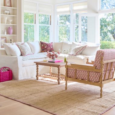 Bright White &amp; Pink Living Room