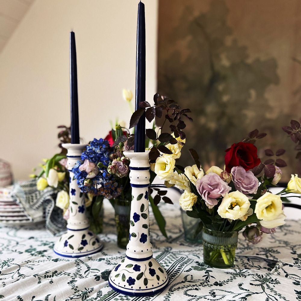 Hand-Painted Floral Ceramic Taper Candle Holder
