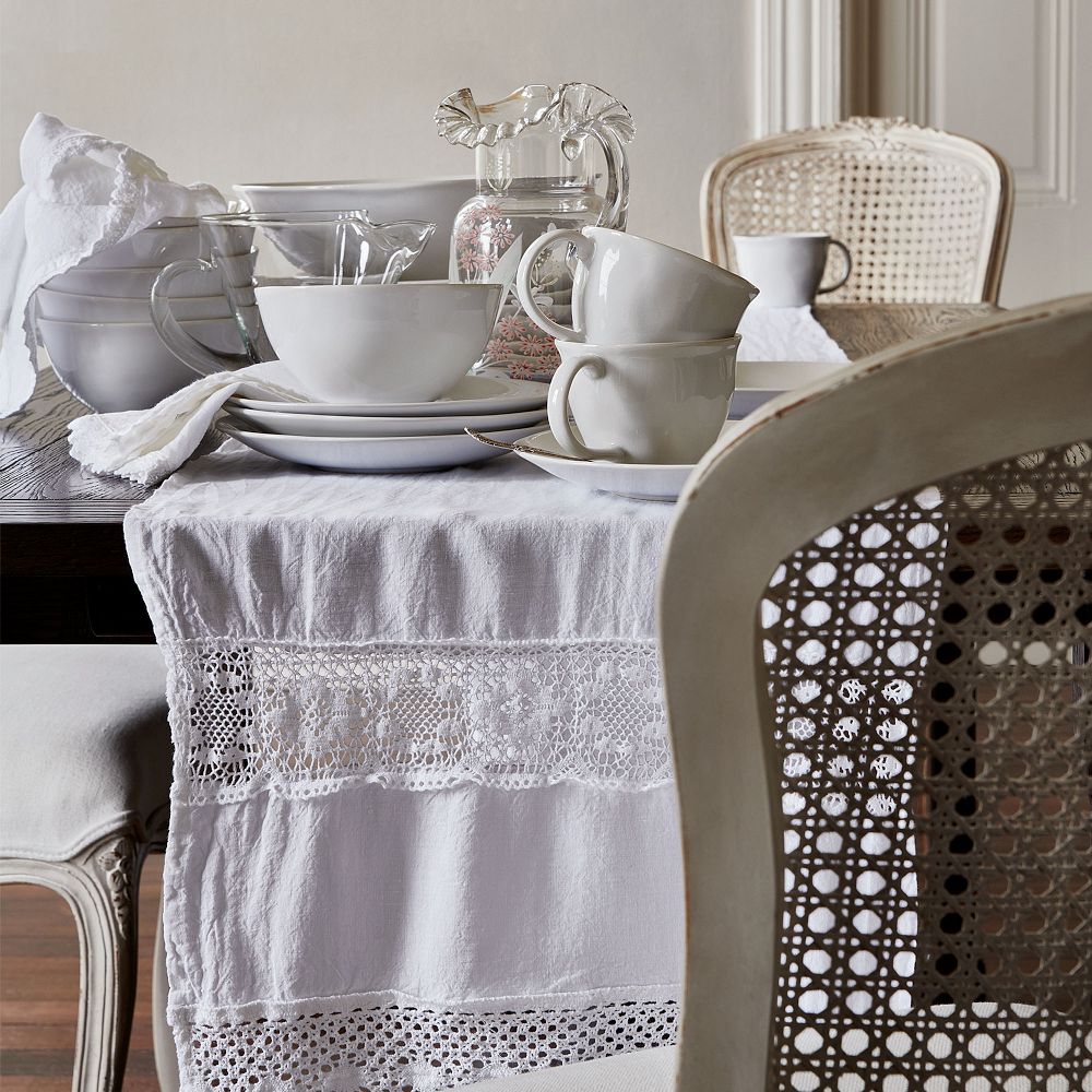 Linen Crochet Inset Table Runner