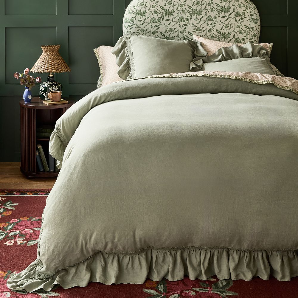 Linen Ruffle Crochet Duvet Cover &amp; Shams