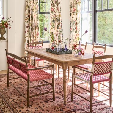 Red Floral Farmhouse Dining Room
