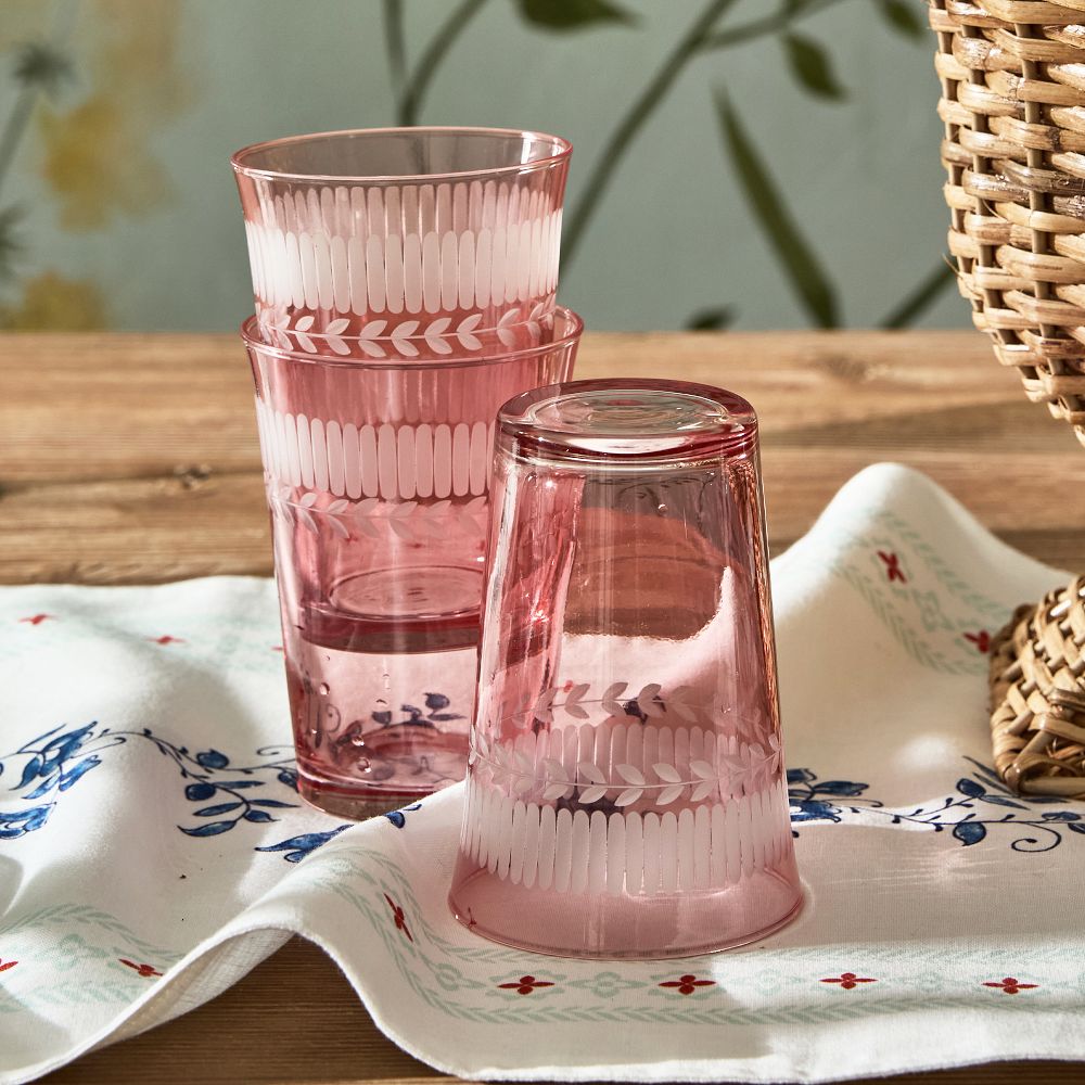 Colored Recycled Fluted Drinking Glasses, Set of 4