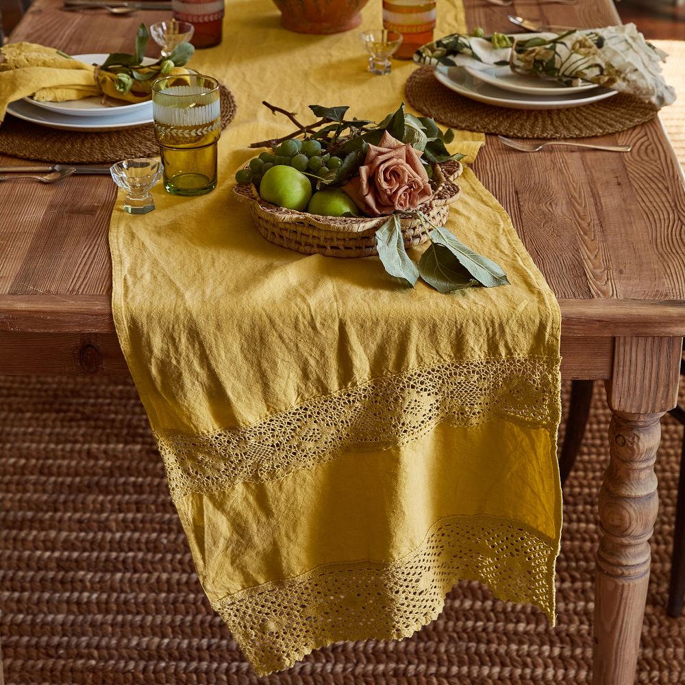 Linen Crochet Inset Table Runner