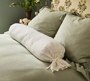 Daisy Linen Crochet Bolster Pillow Cover