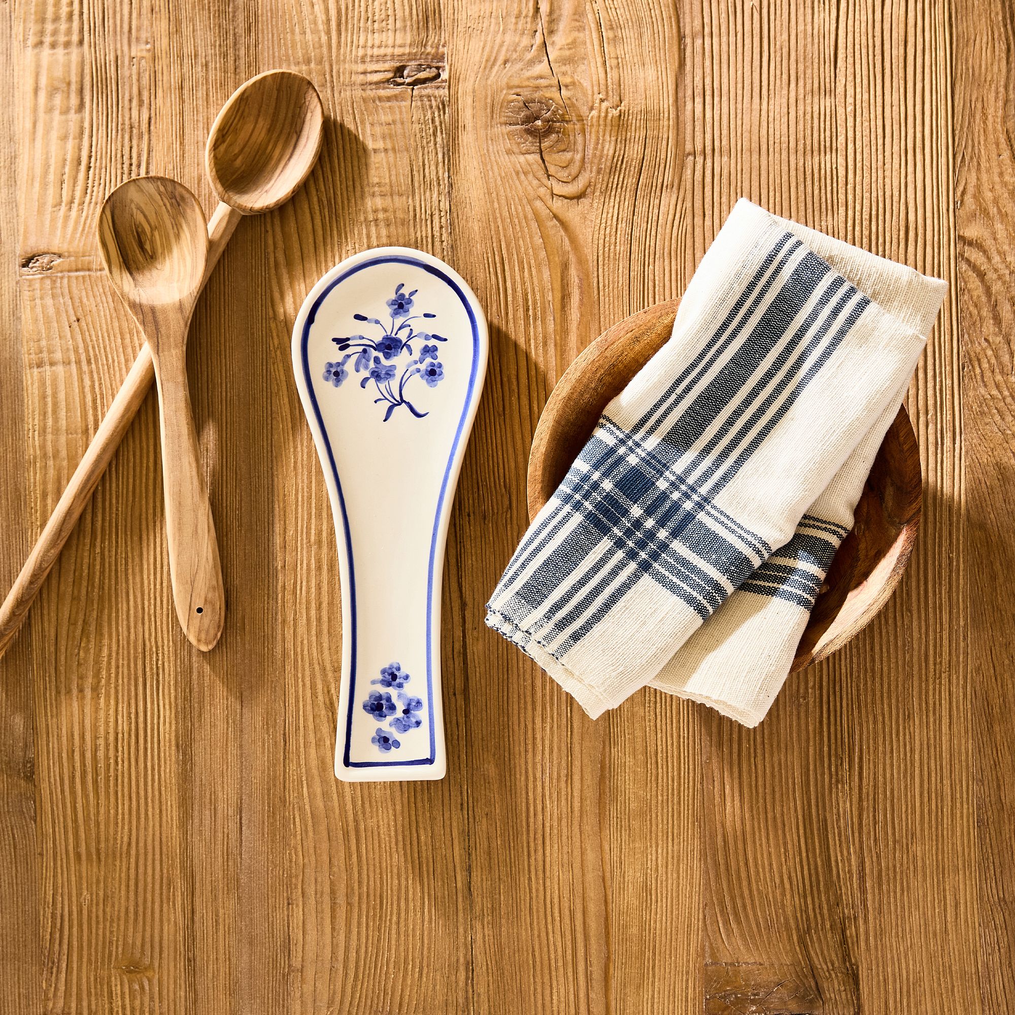 Hand-Painted Spoon Rest, Blue