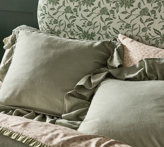 Linen Ruffle Crochet Duvet Cover - King