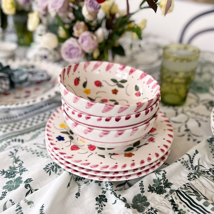 Hand-Painted Floral Ceramic Salad Plates, Set of 4