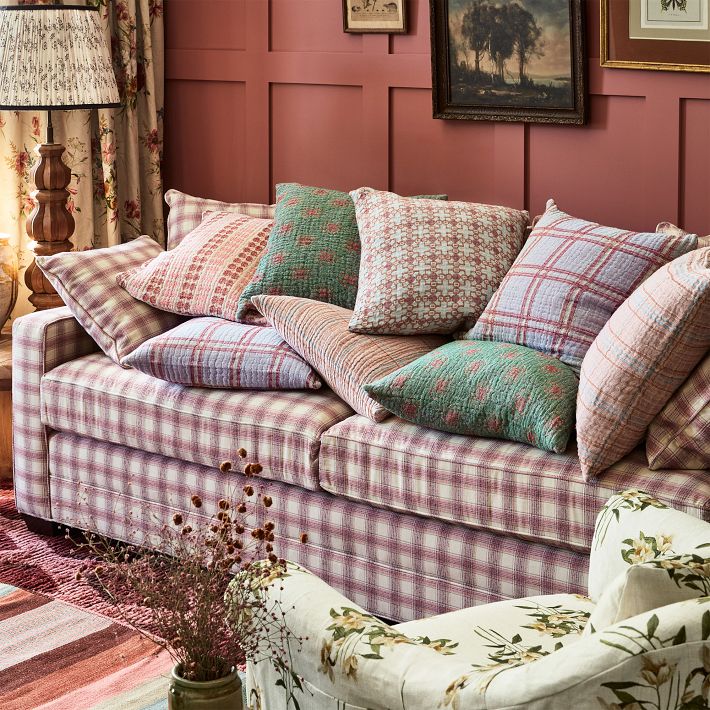 Hadley Upholstered Pink Plaid Sofa