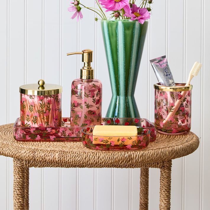 ★asian interior★ ★Glass＆Flower・set Hand-Painted Floral Glass Bathroom Accessory Collection | Greenrow