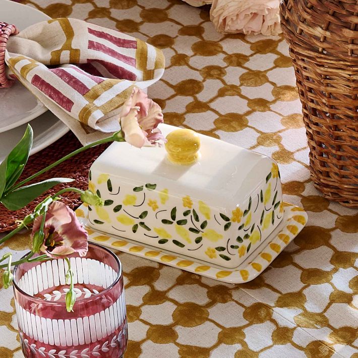 Hand-Painted Floral Ceramic Butter Dish