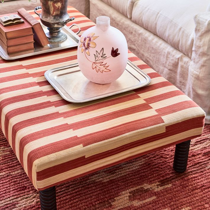 Flatweave Red Stripe Ottoman | Greenrow