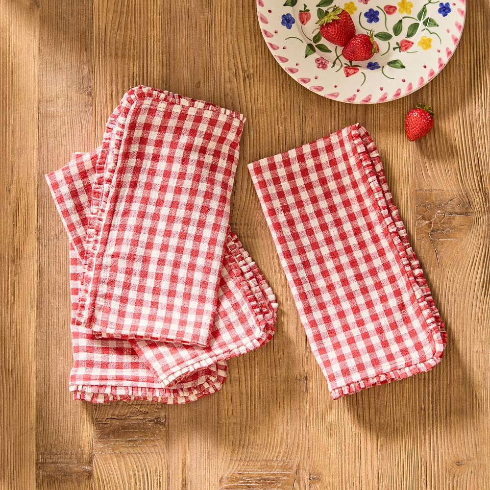 Gingham Cotton Ruffle Napkins, Set of 4