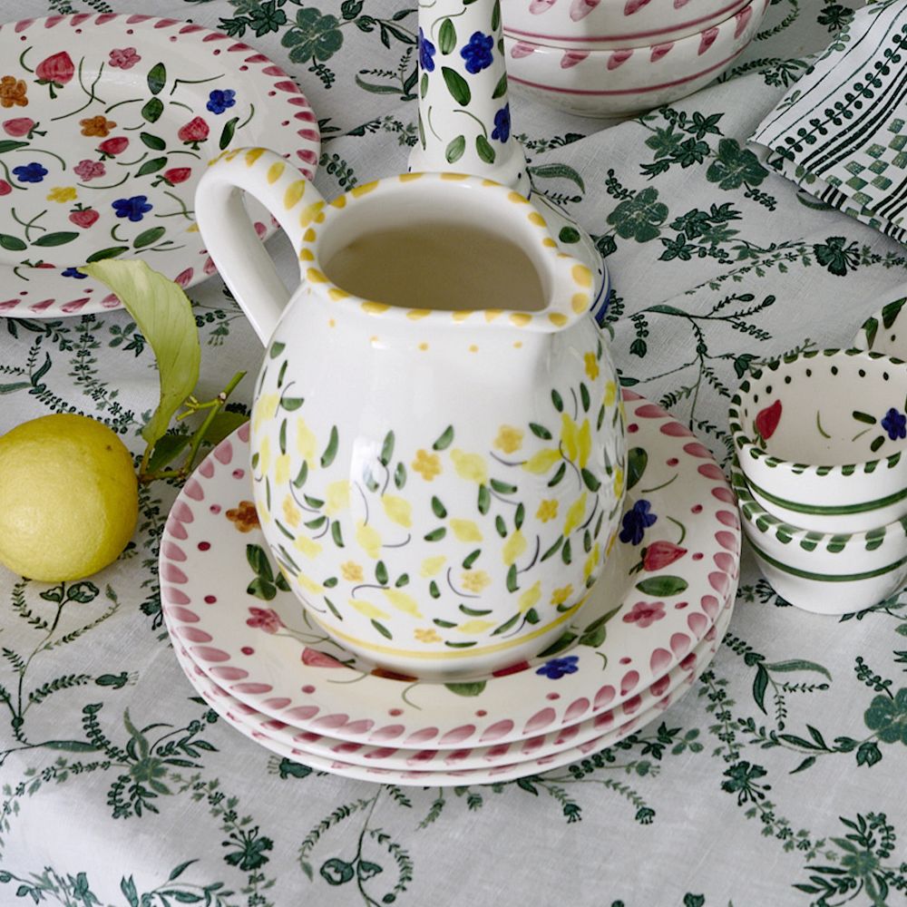 Hand-Painted Floral Ceramic Pitcher