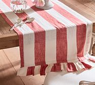 Red & White Stripe Ruffle Table Runner