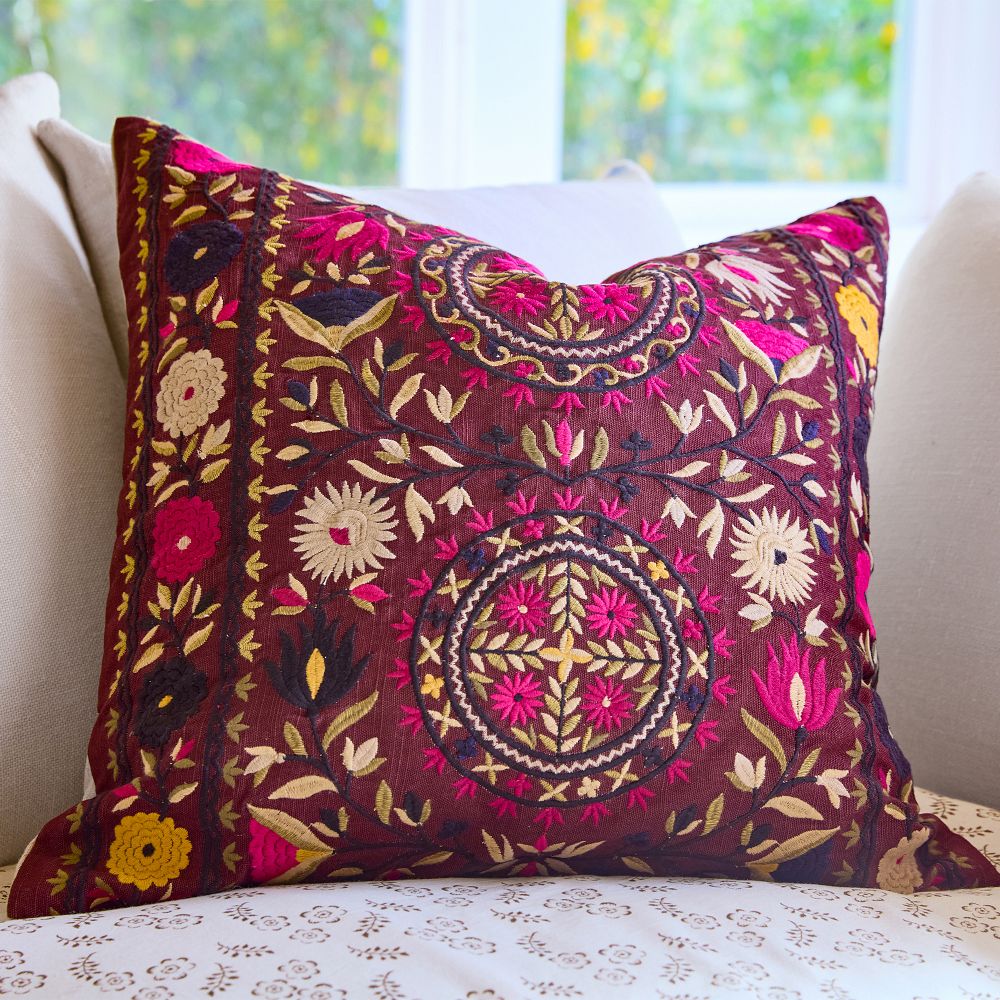 Suzani Embroidered Pillow Cover