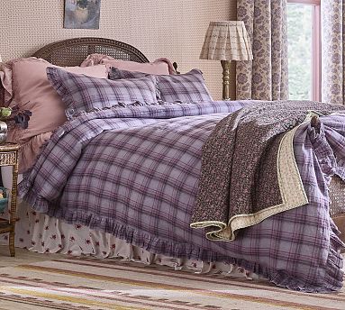 Purple Plaid Cotton Linen Duvet Cover