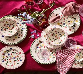 Hand-Painted Floral Ceramic Dinnerware Collection, Set of 4 | Greenrow