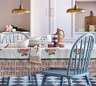 Block Print Rose Stripe Tablecloth