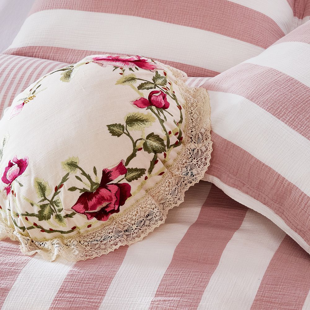 Vivian Rose Floral Embroidered  Pillow Cover