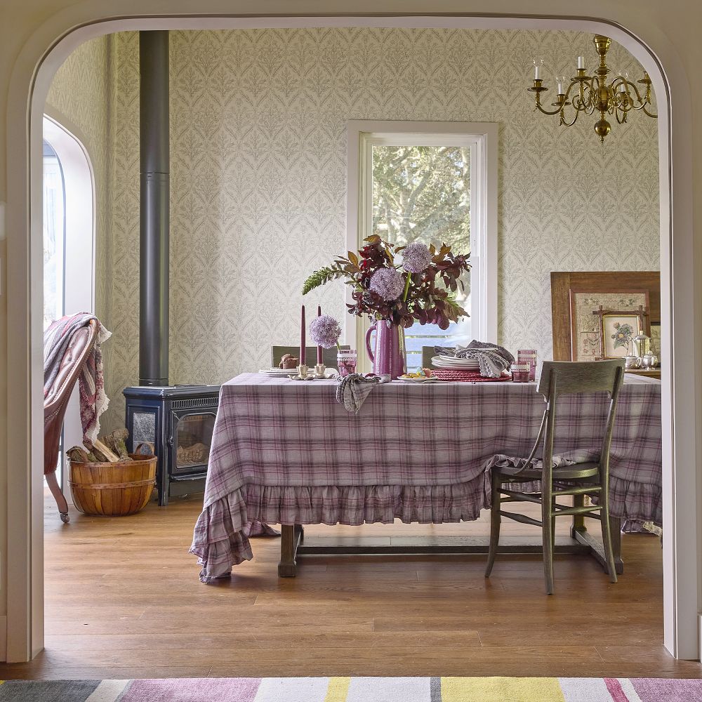 Ruby Plaid Ruffle Tablecloth
