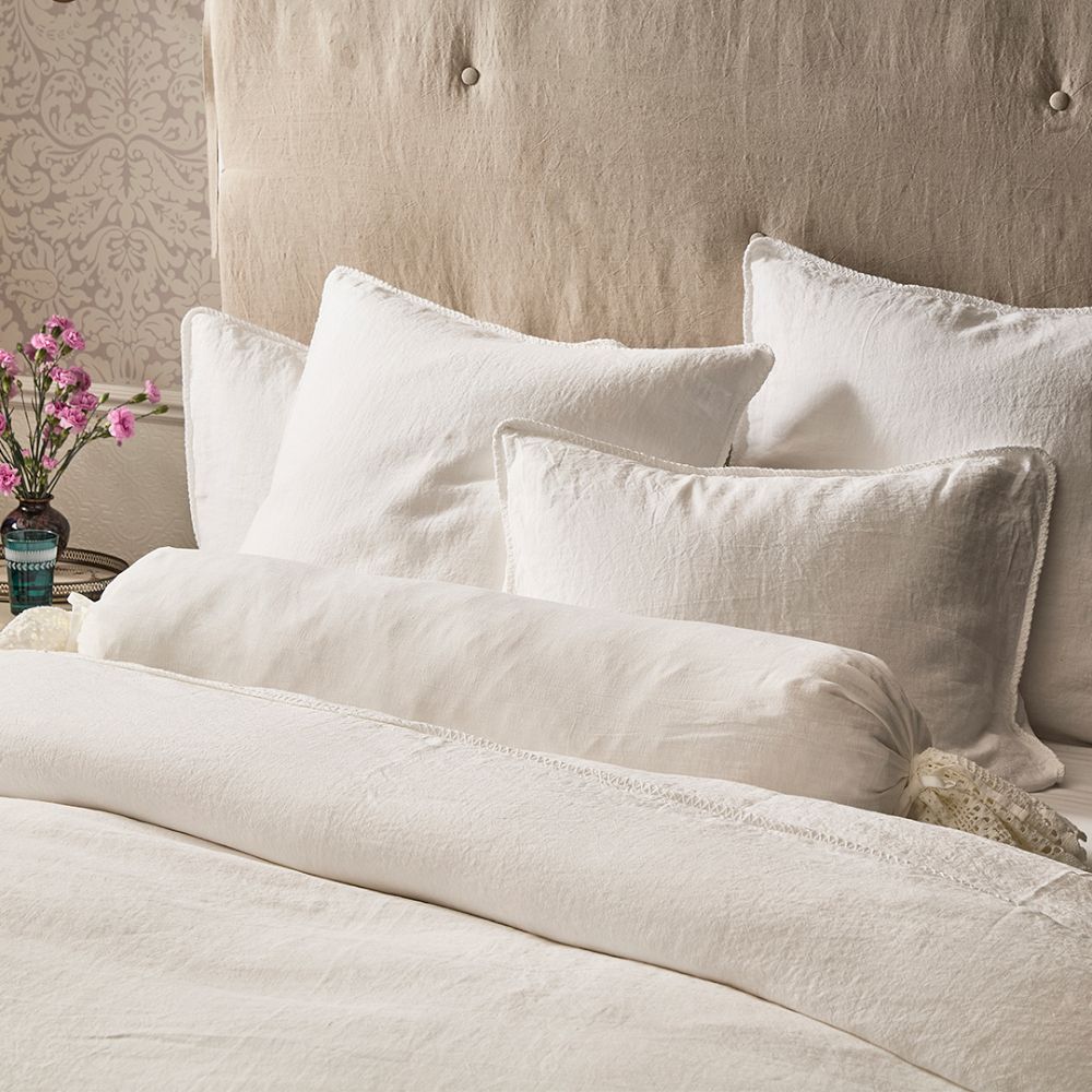 Daisy Linen Crochet Bolster Pillow Cover